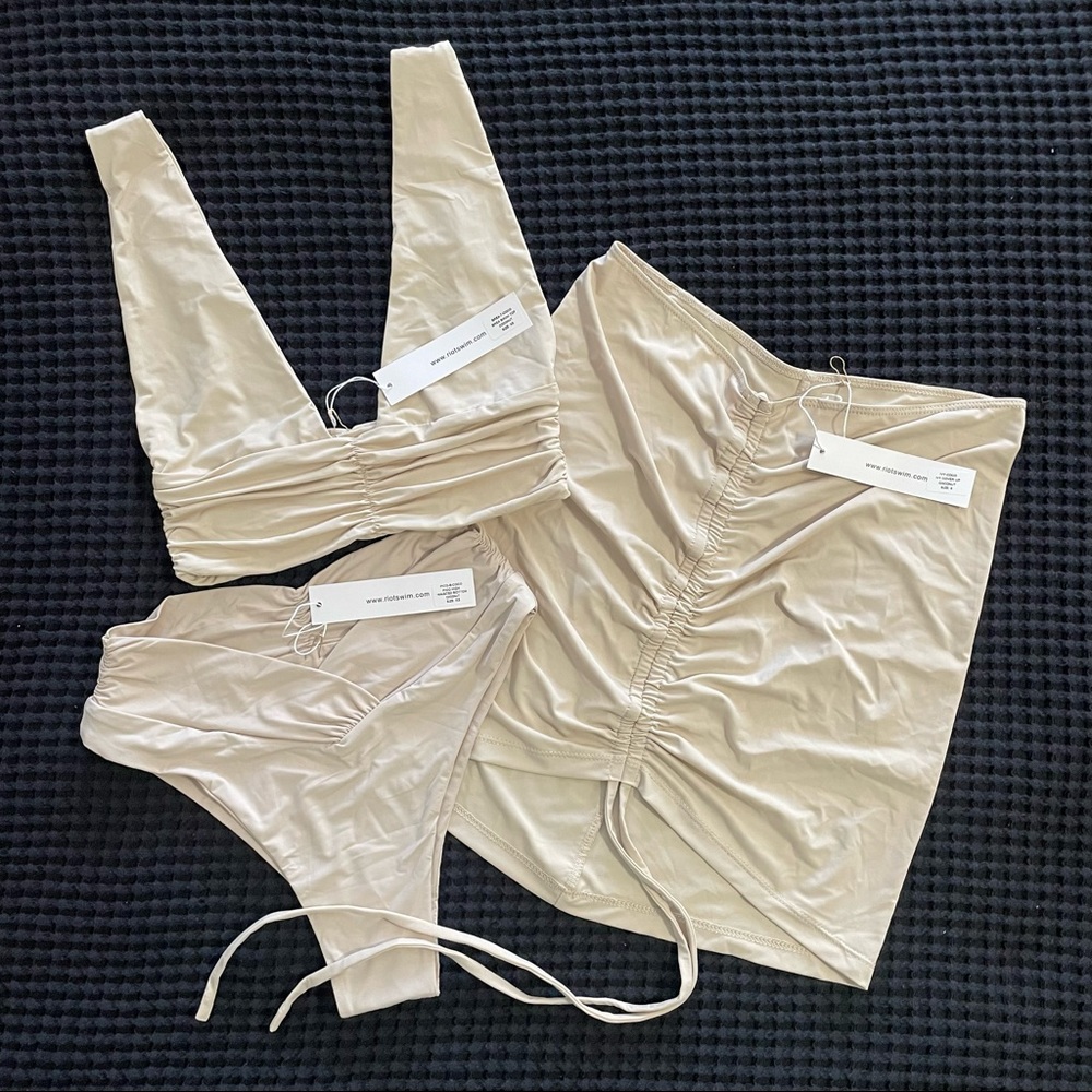 NWT - Riot Swim 3-piece set in coconut (BREA top, PICO bottom, IVY skirt)